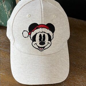 EUC Disney Mickey Mouse Santa Hat Cap - oatmeal White and Black